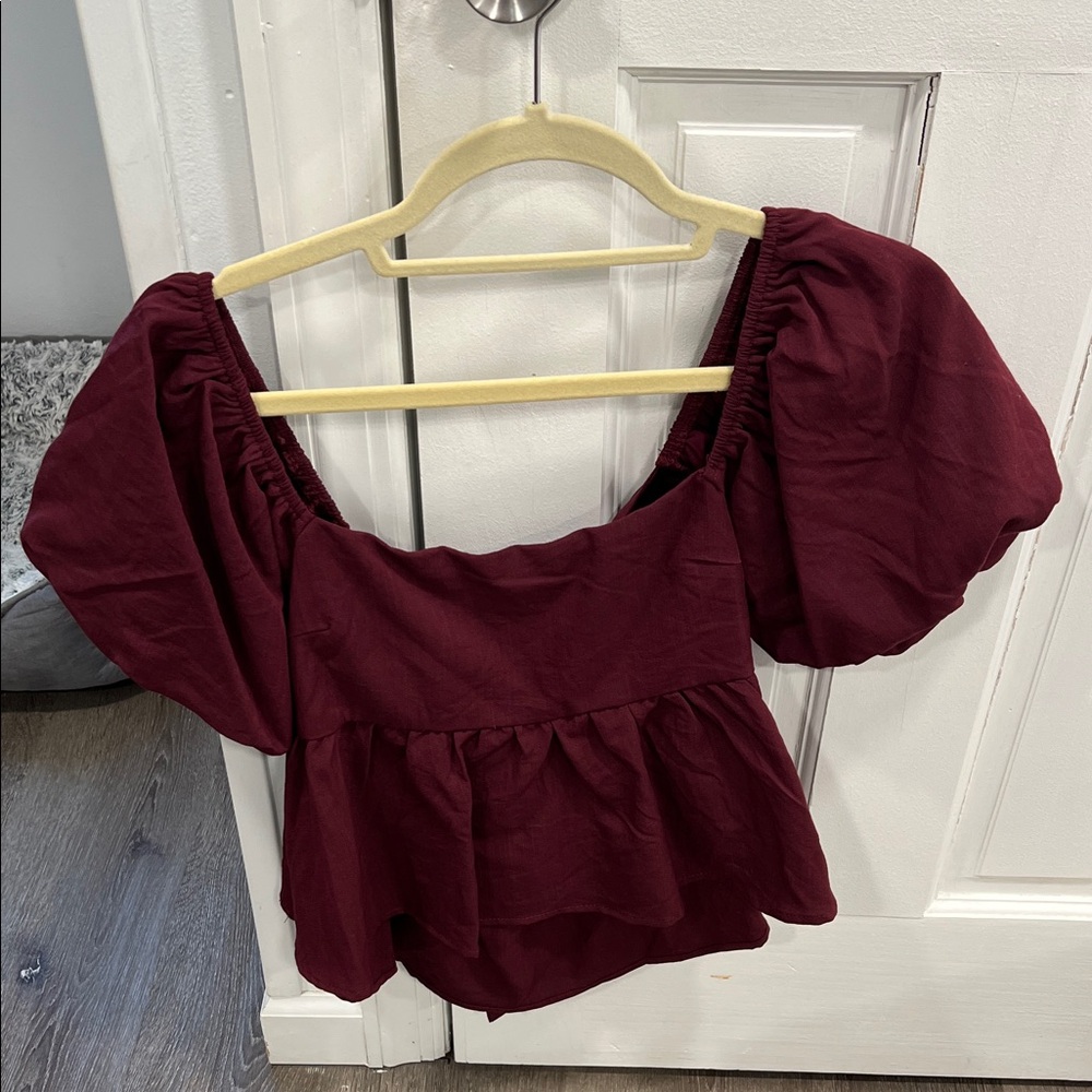 Francesca's Collections Deep Red Puff Sleeve Blouse